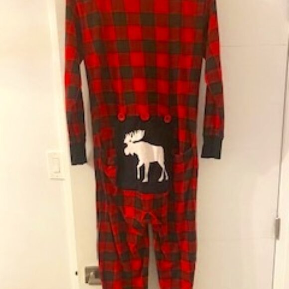 Clearout-LIke New Little Blue House by Hatley Union Suit Moose on Plaid sz S - Picture 2 of 11